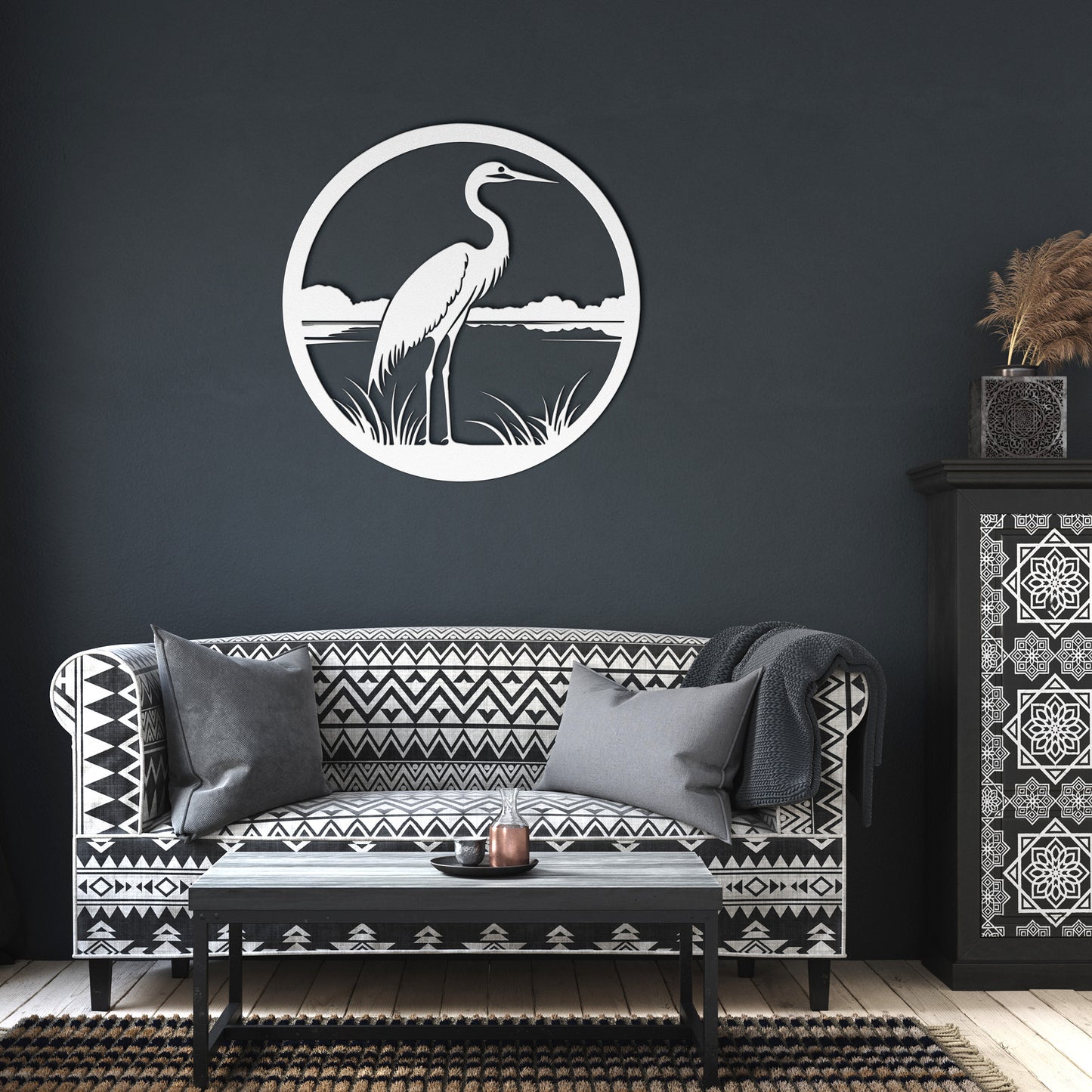 Metal Bird Sign Blue Heron and Water Metal Wall Sign - Lake House Sign - Heron Art