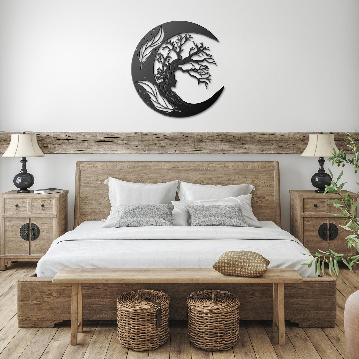 Moon, Tree & Girl Metal Wall Art, Moon Witch Art, Woman And Moon Art, Celestial Art, Home Decor