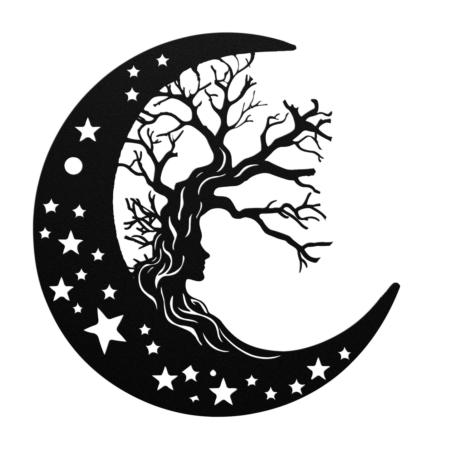 Moon, Tree & Girl Metal Wall Art, Moon Witch Art, Woman And Moon Art, Celestial Art, Home Decor