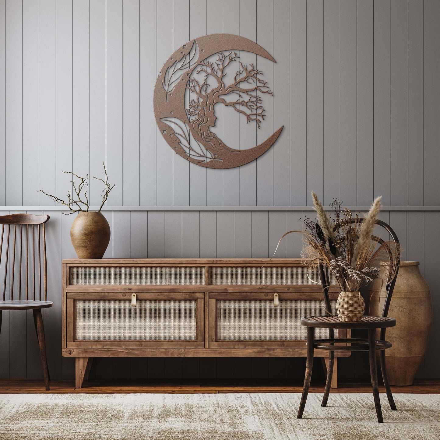 Moon, Tree & Girl Metal Wall Art, Moon Witch Art, Woman And Moon Art, Celestial Art, Home Decor