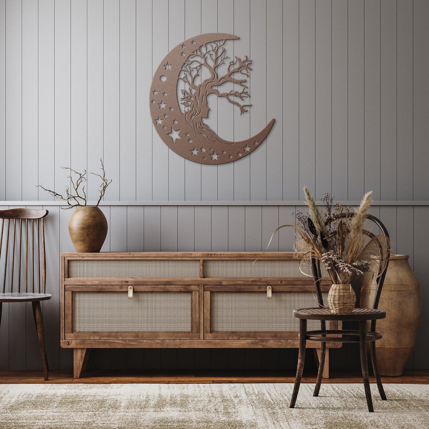 Moon, Tree & Girl Metal Wall Art, Moon Witch Art, Woman And Moon Art, Celestial Art, Home Decor