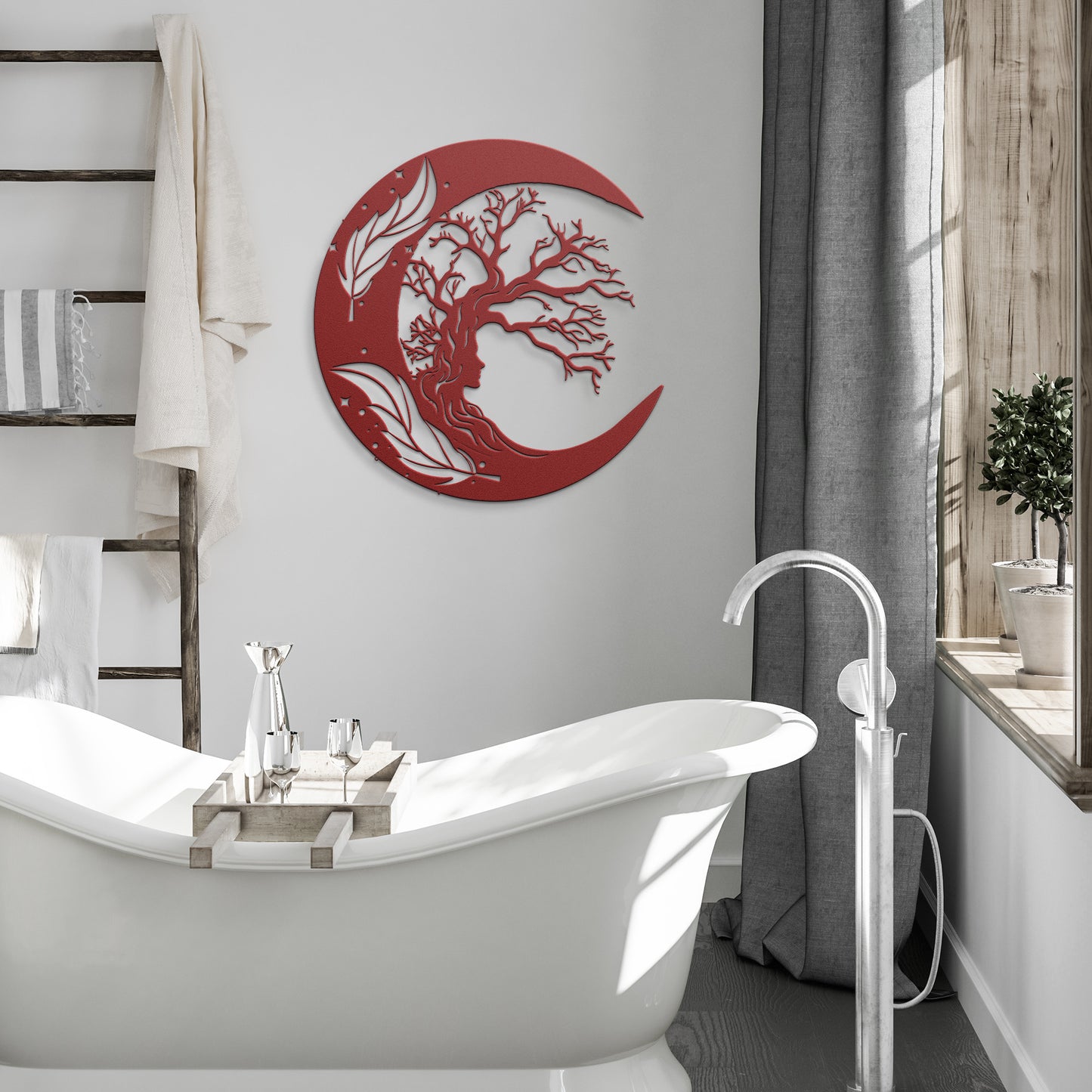 Moon, Tree & Girl Metal Wall Art, Moon Witch Art, Woman And Moon Art, Celestial Art, Home Decor