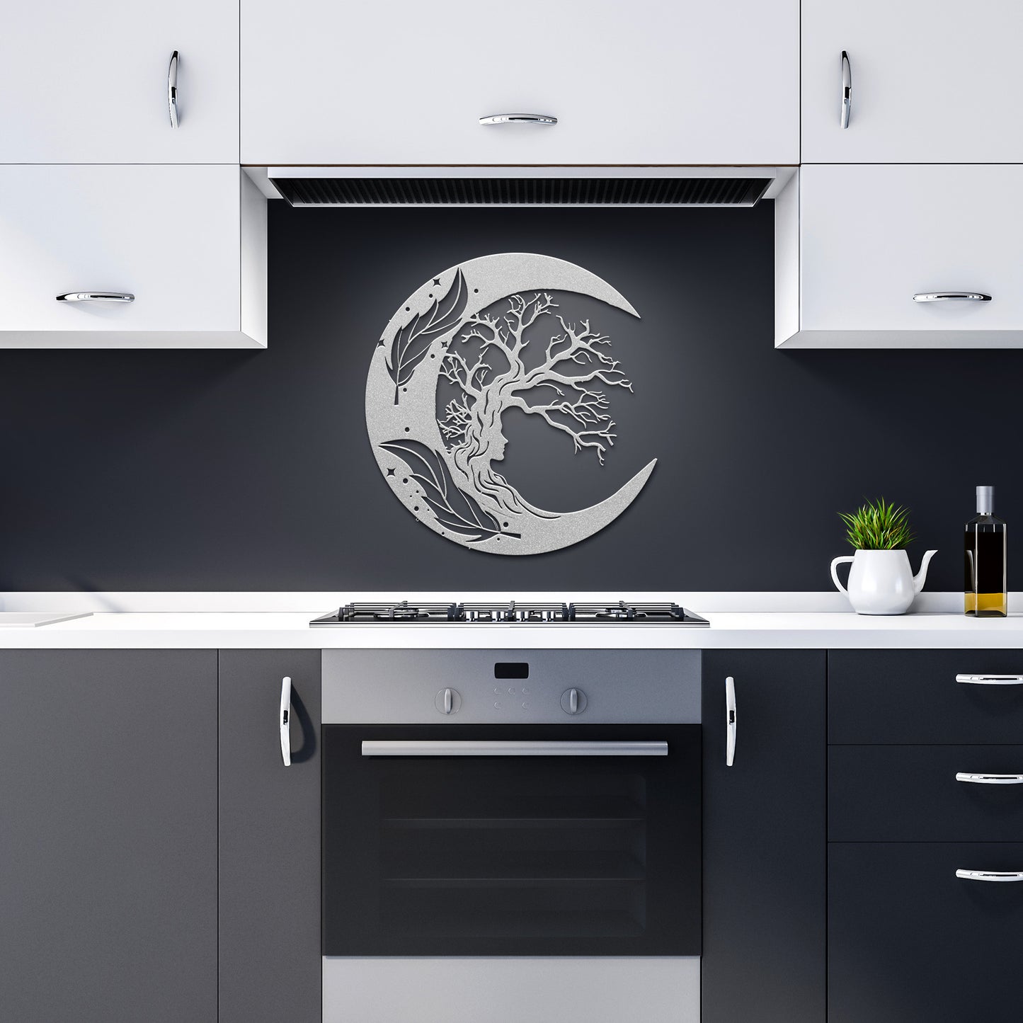 Moon, Tree & Girl Metal Wall Art, Moon Witch Art, Woman And Moon Art, Celestial Art, Home Decor