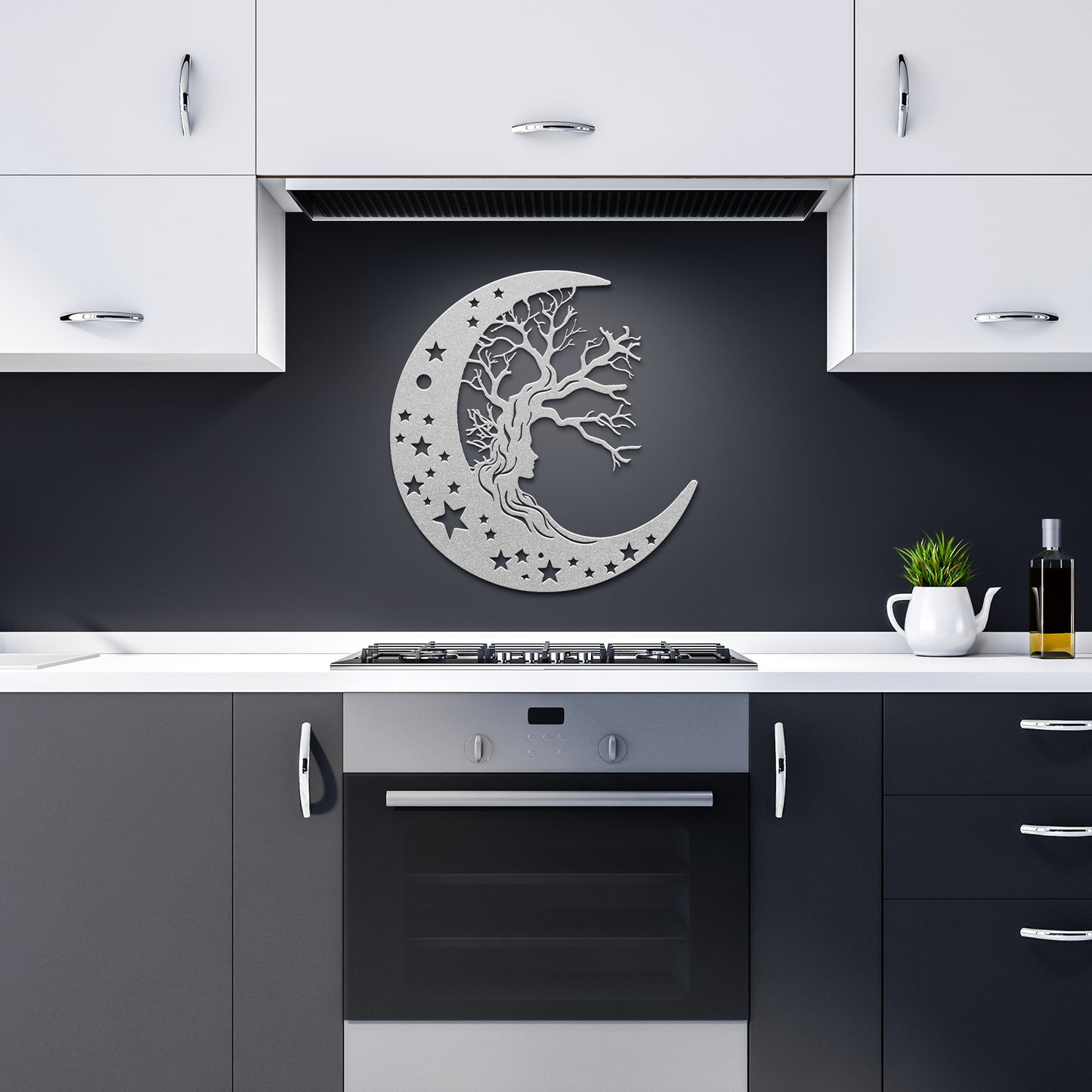 Moon, Tree & Girl Metal Wall Art, Moon Witch Art, Woman And Moon Art, Celestial Art, Home Decor