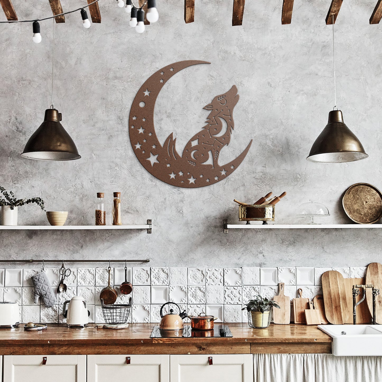 Moon & Fox Metal Wall Art, Moon Art, Fox And Moon Art, Celestial Art, Home Decor