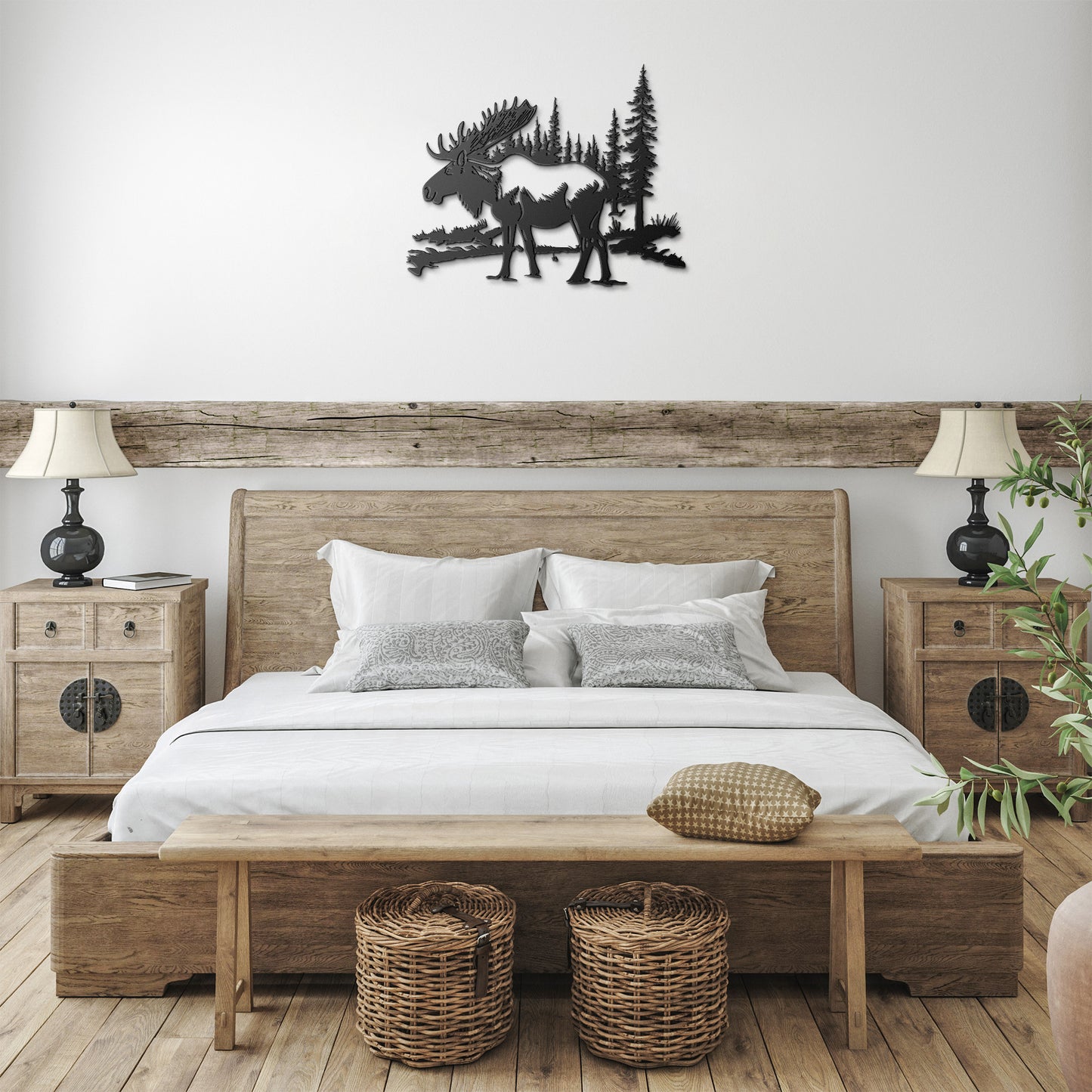 Moose In A Forest Scene Metal Sign, Moose Cabin Metal Outdoor Sign, Hunting Sign