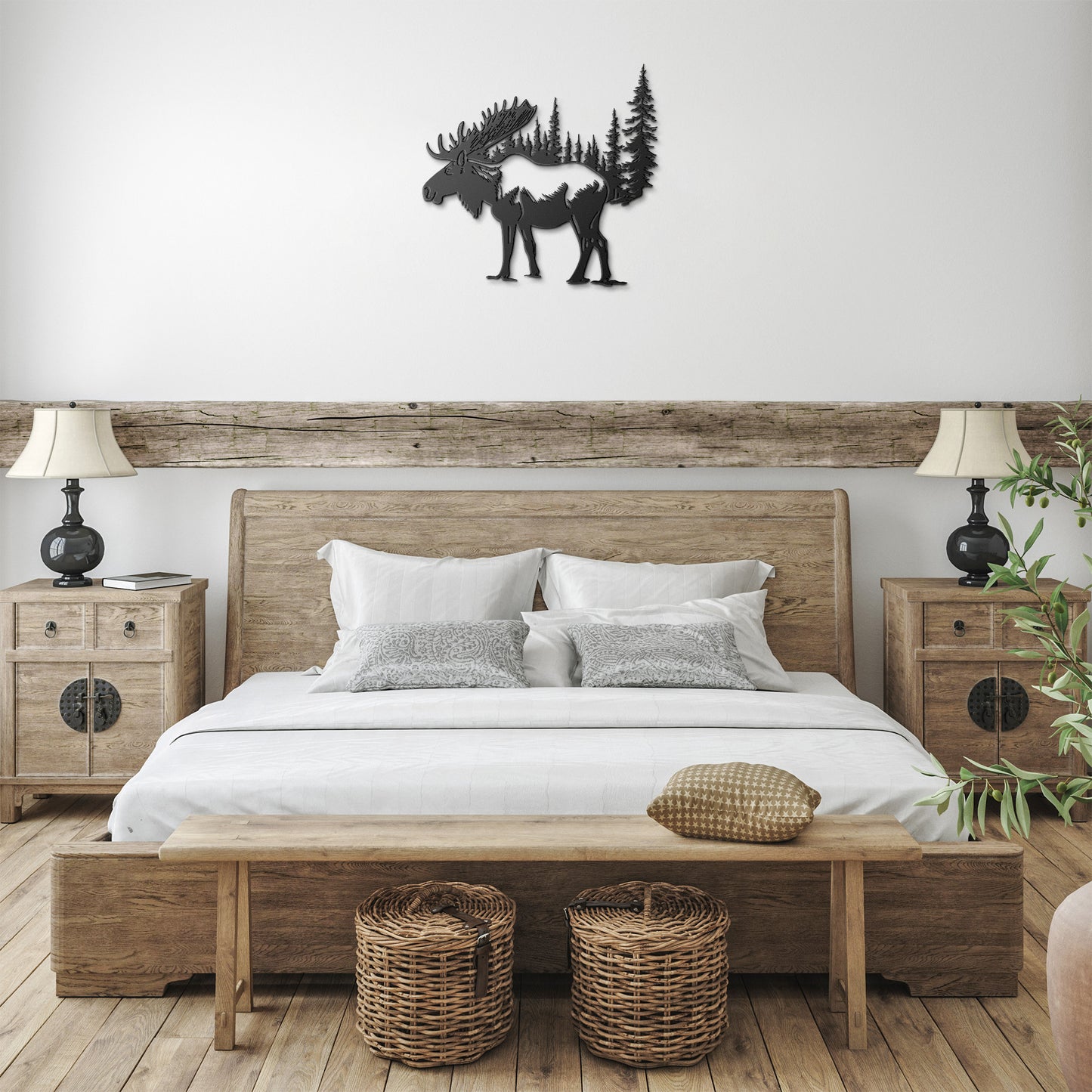Moose In A Forest Scene Metal Sign, Moose Cabin Metal Outdoor Sign, Hunting Sign