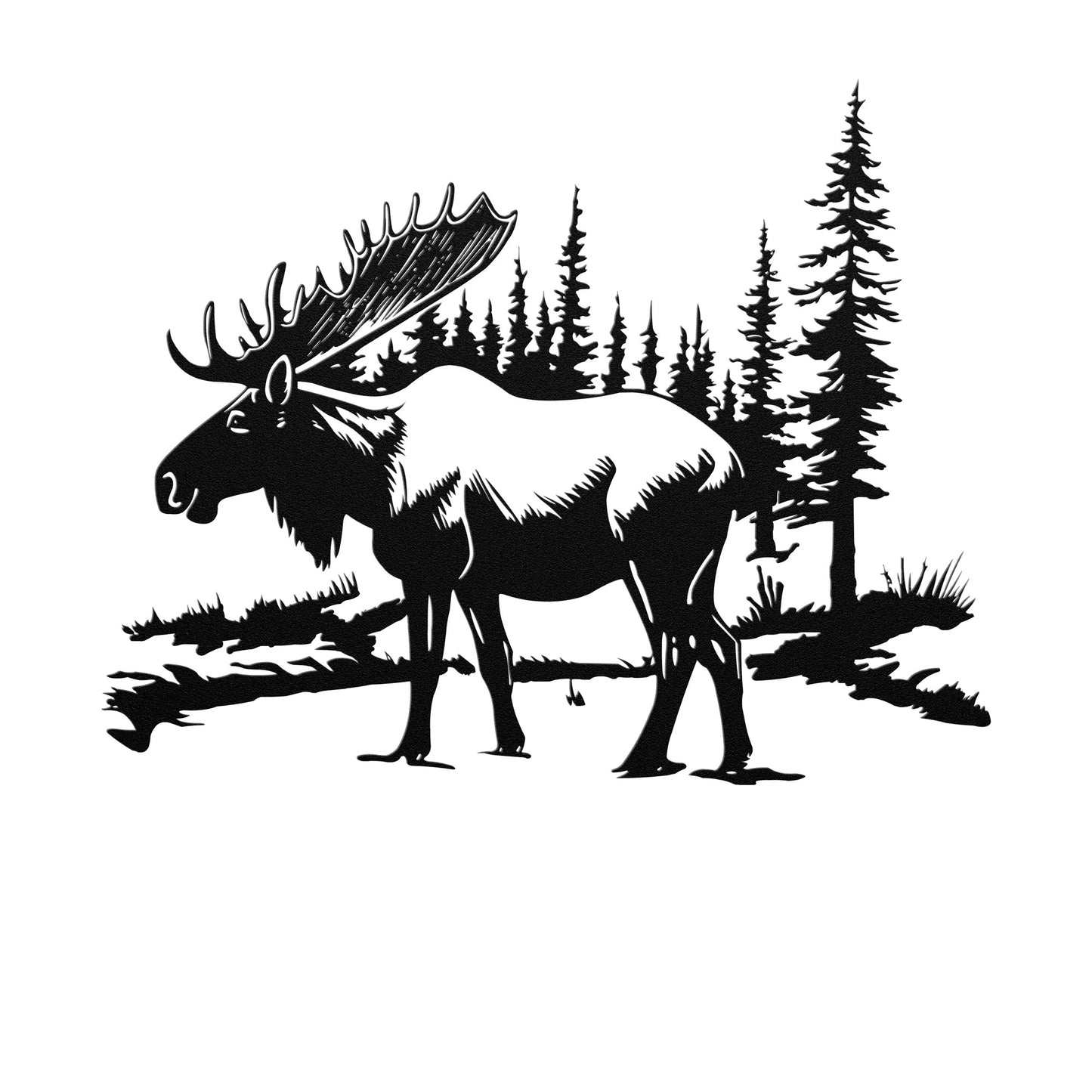 Moose In A Forest Scene Metal Sign, Moose Cabin Metal Outdoor Sign, Hunting Sign