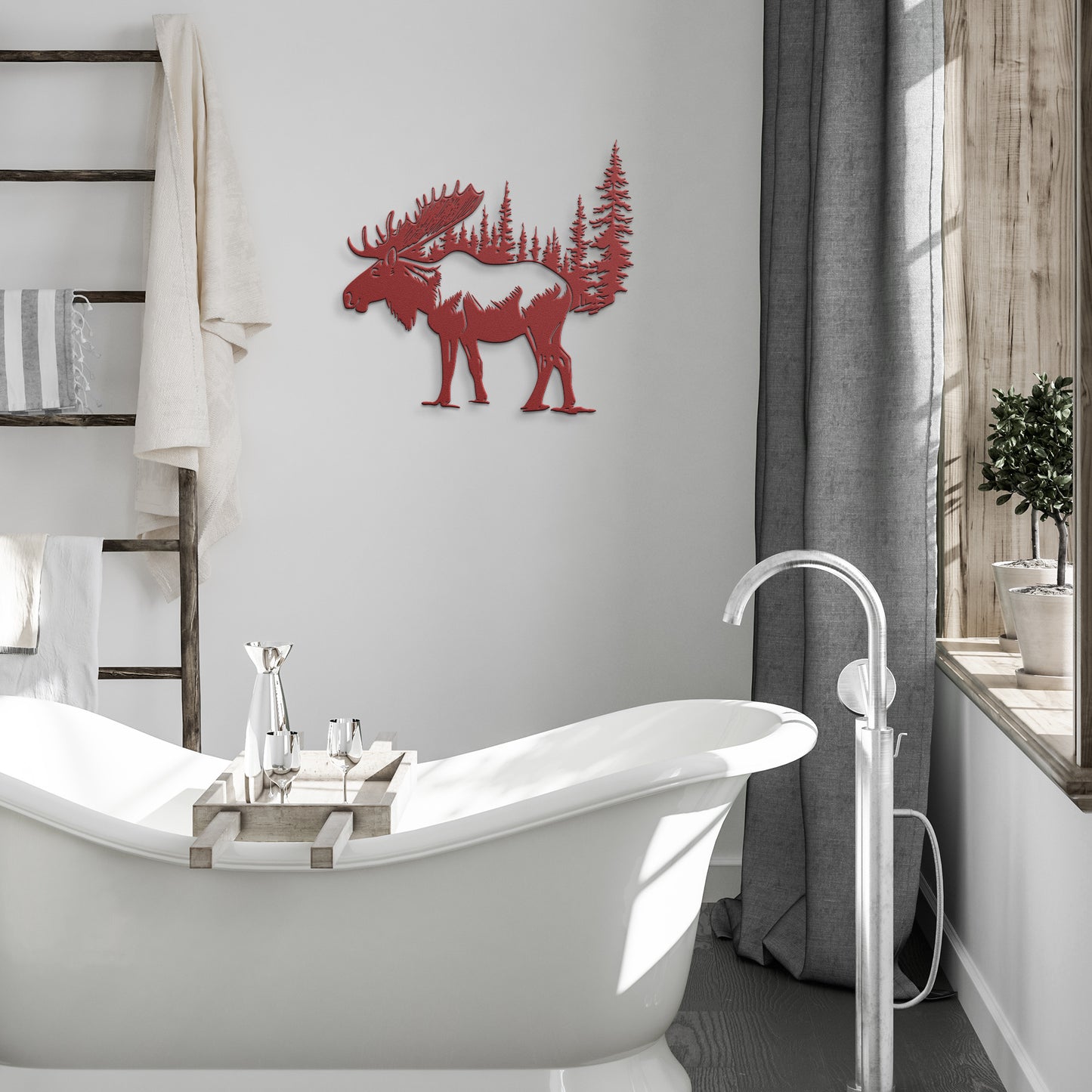 Moose In A Forest Scene Metal Sign, Moose Cabin Metal Outdoor Sign, Hunting Sign