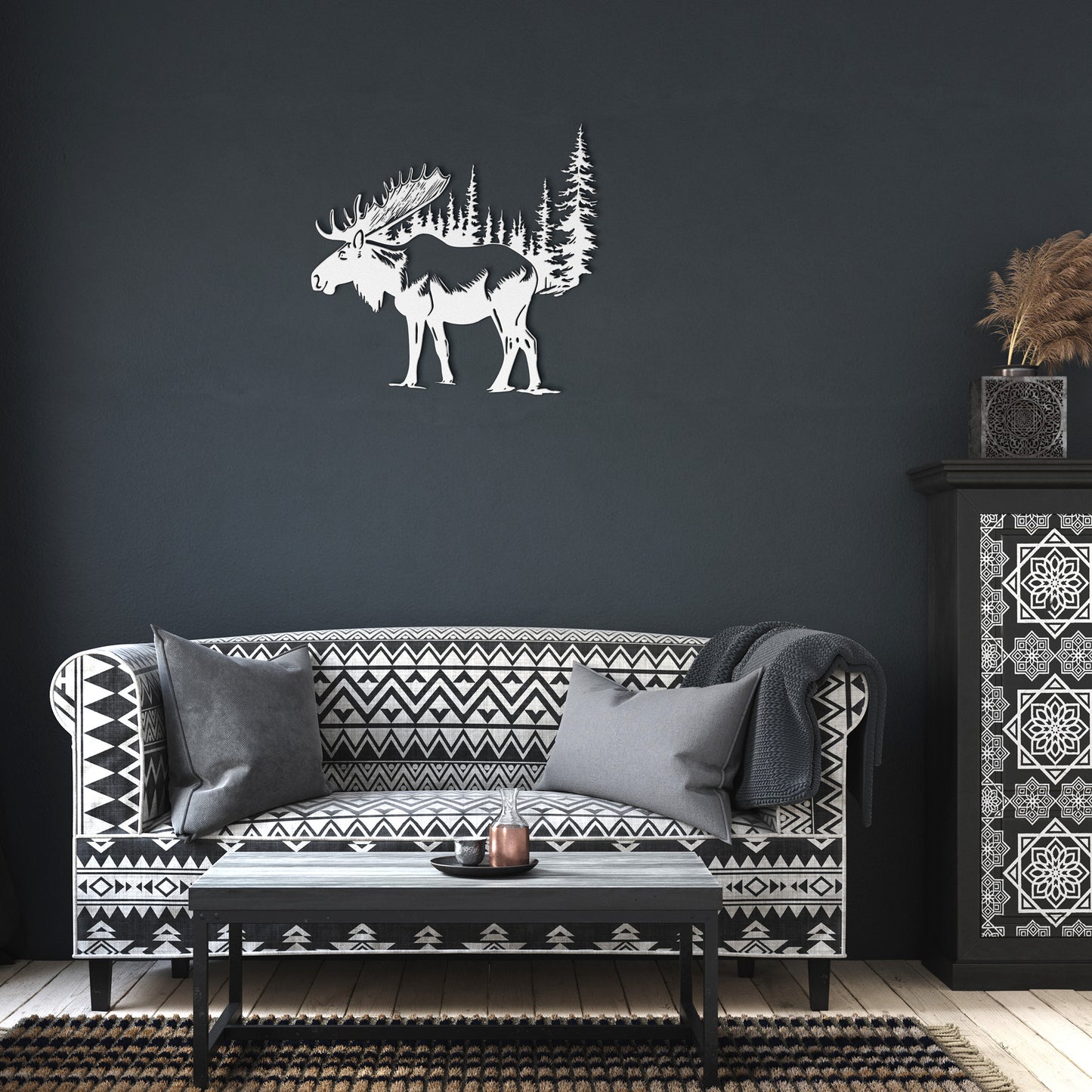 Moose In A Forest Scene Metal Sign, Moose Cabin Metal Outdoor Sign, Hunting Sign