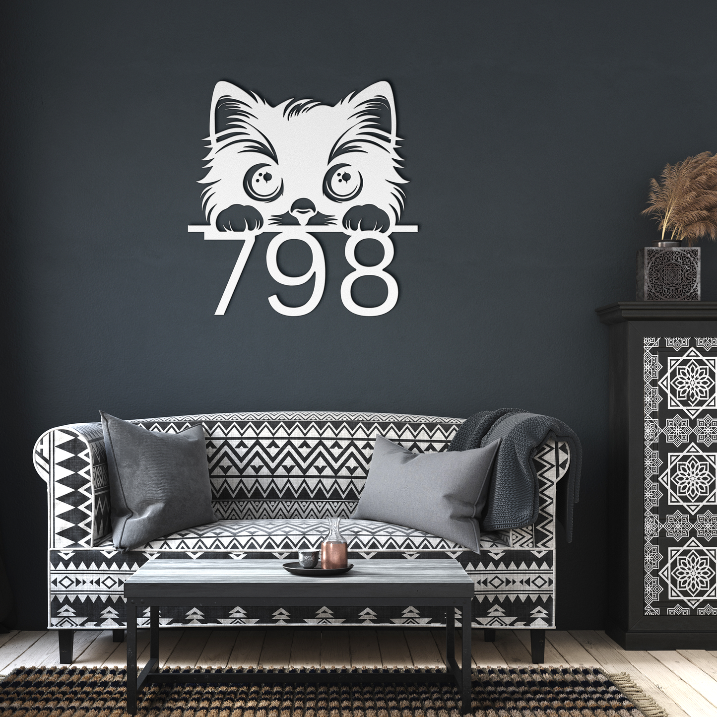 Peeking_Cat_Front_Door_Address_Metal_Sig_White_Dark_Living_Room_Mockup.png