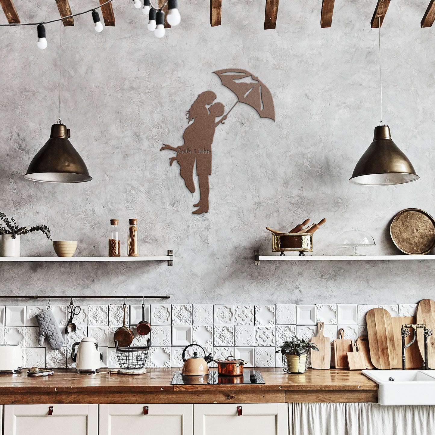 Personalized Couple Under Umbrella Metal Wall Art, Romantic Couples Sign, valentine Sign, Anniversary Gift