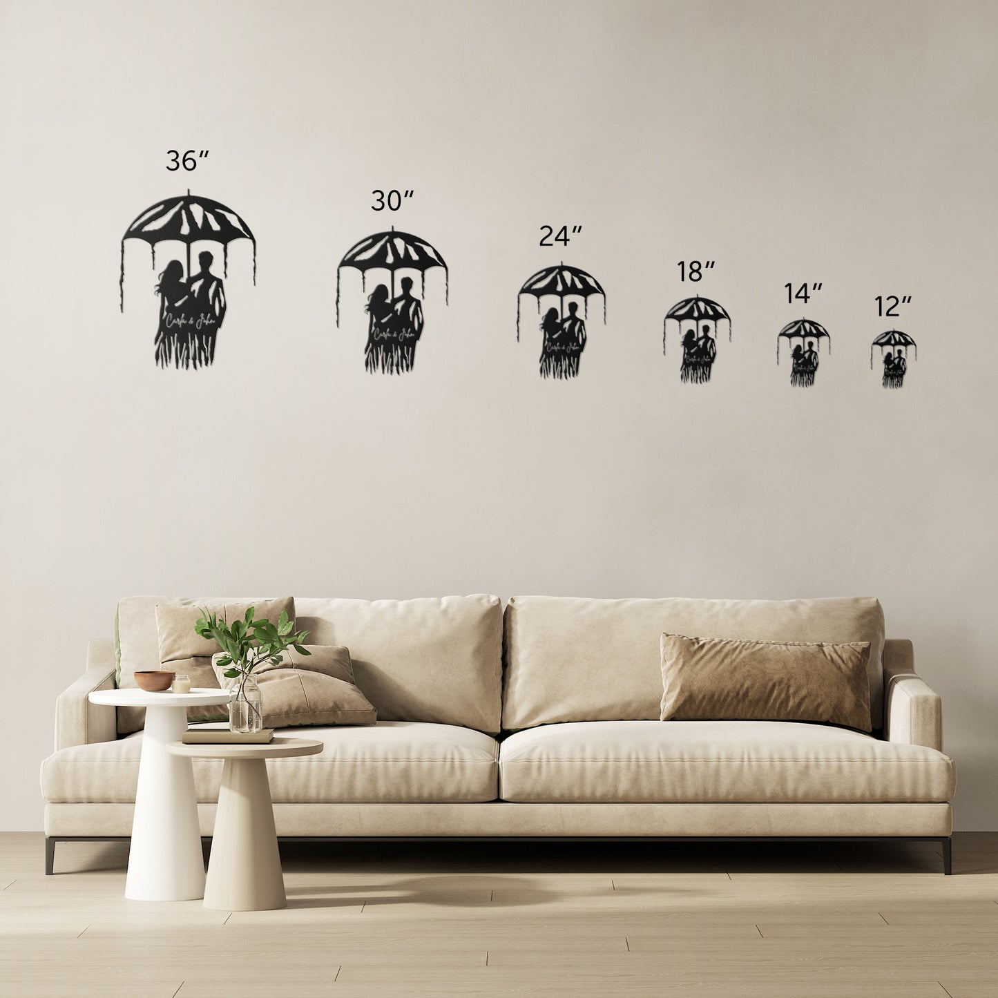 Personalized Couple Under Umbrella Metal Wall Art, Romantic Couples Sign, valentine Sign, Anniversary Gift