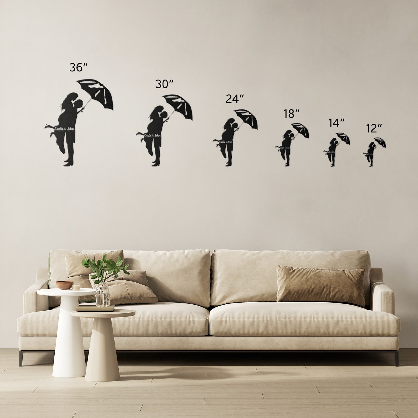 Personalized Couple Under Umbrella Metal Wall Art, Romantic Couples Sign, valentine Sign, Anniversary Gift