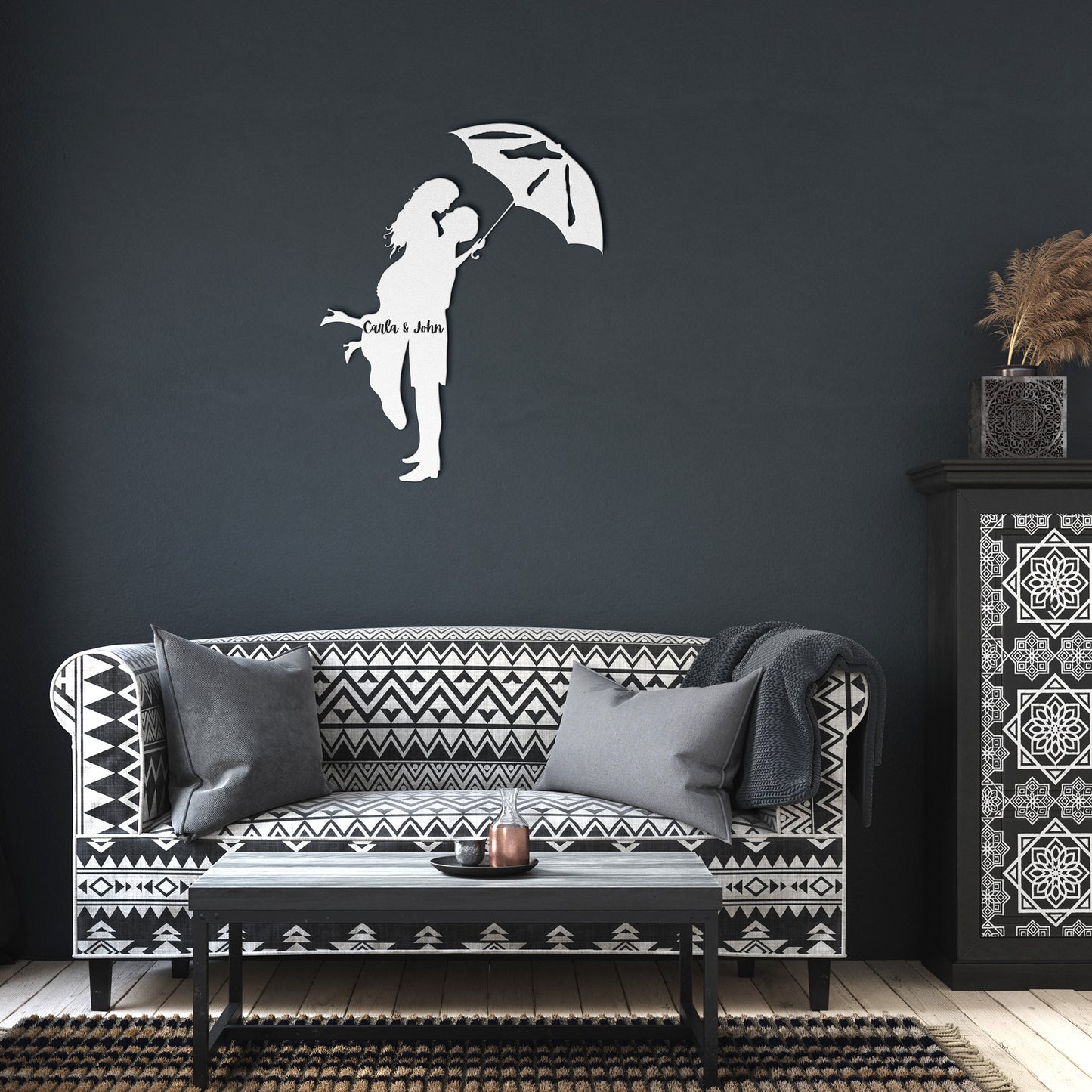 Personalized Couple Under Umbrella Metal Wall Art, Romantic Couples Sign, valentine Sign, Anniversary Gift