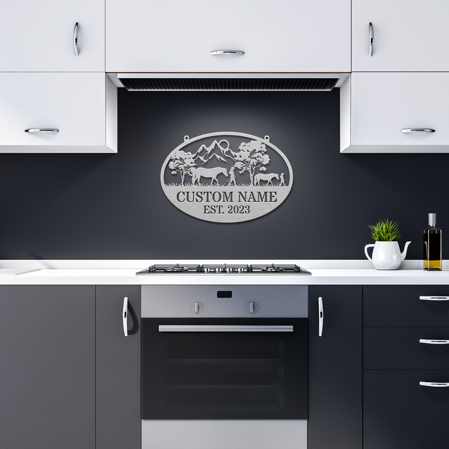 Personalized_Cowboy_Metal_Sign_Cowboy_M_Silver_Dark_Kitchen_Mockup.png