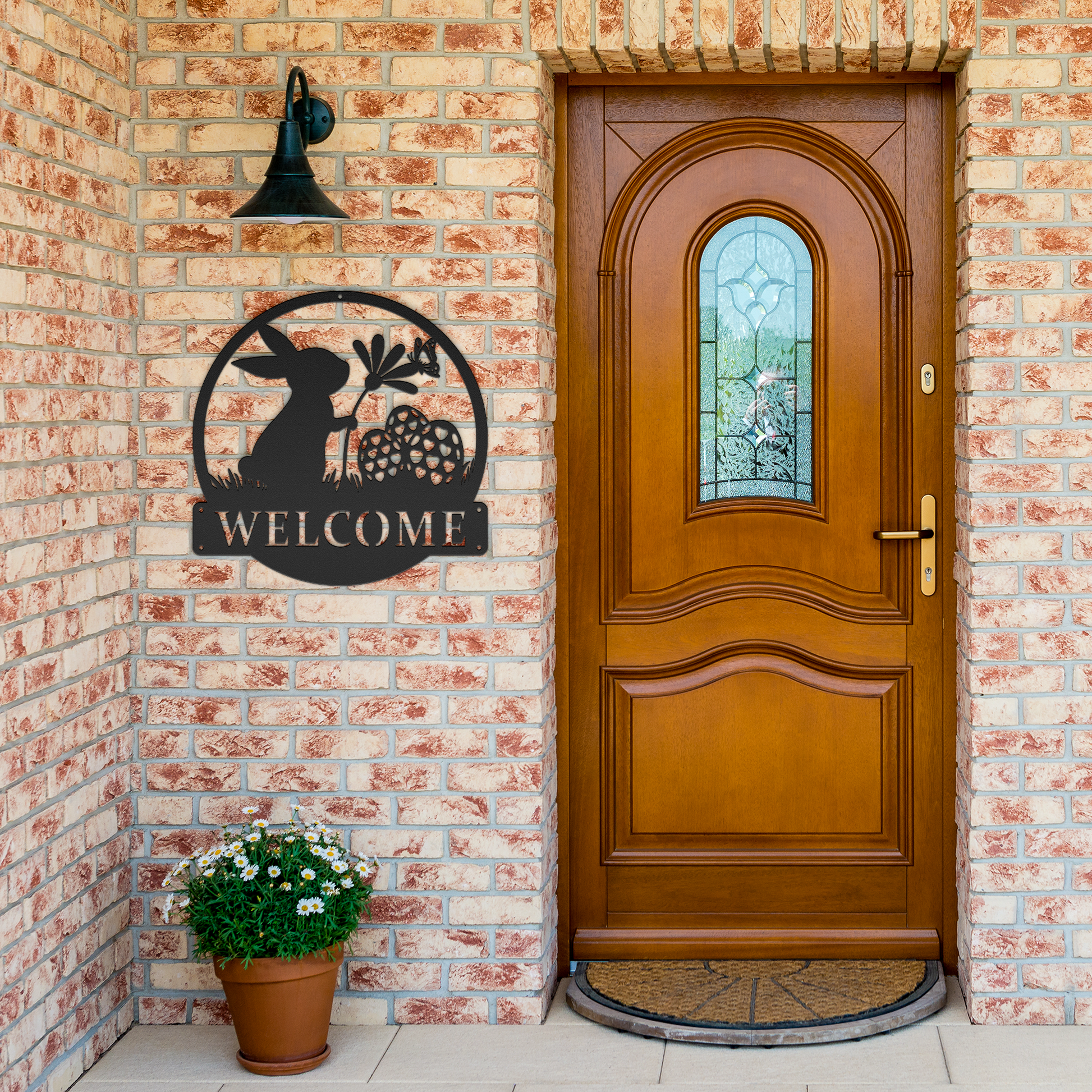 Personalized_Easter_Bunny_Metal_Sign_Ea_Black_Brick_Entrance_Mockup.png
