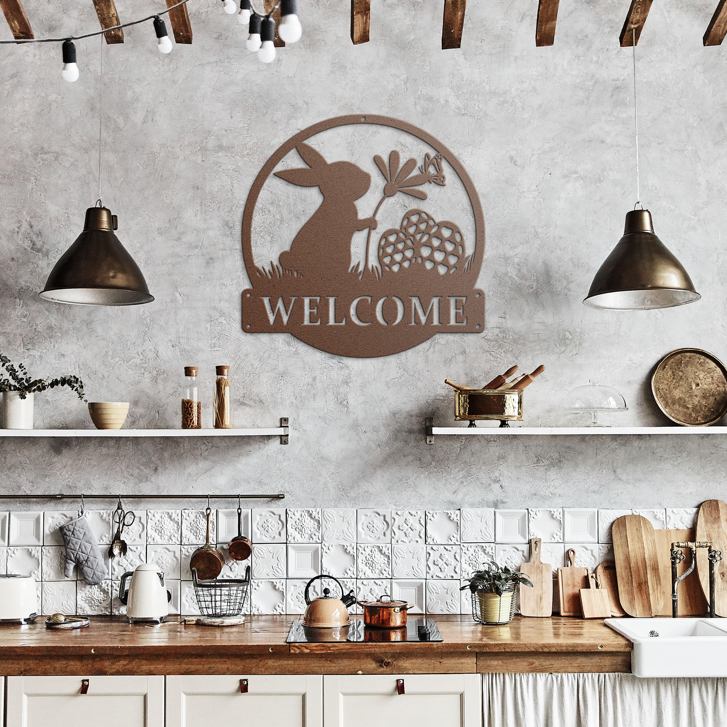 Personalized_Easter_Bunny_Metal_Sign_Ea_Copper_Rustic_Kitchen_Mockup.png