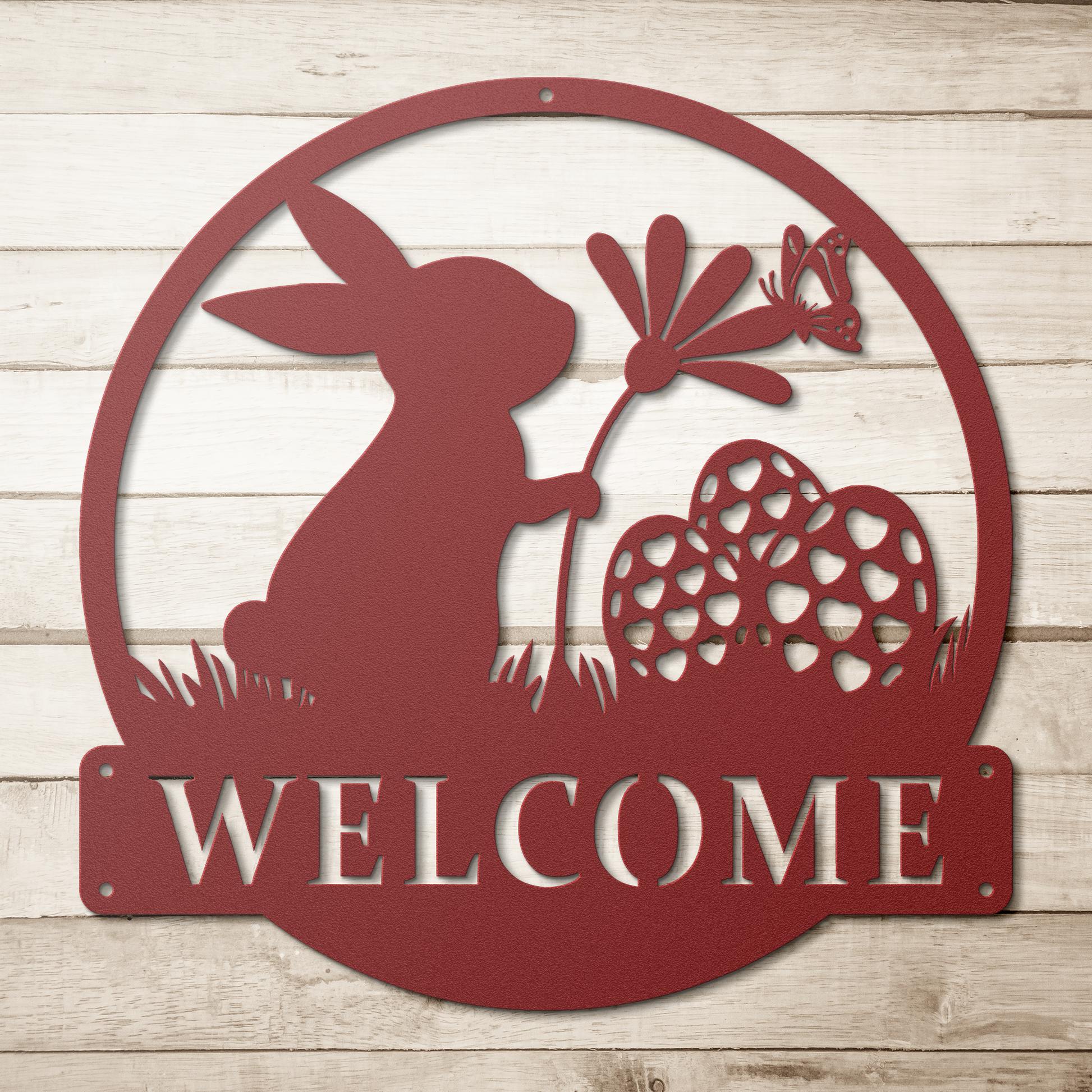 Personalized_Easter_Bunny_Metal_Sign_Ea_Red_Simple_Wood_BKGD_Mockup.png