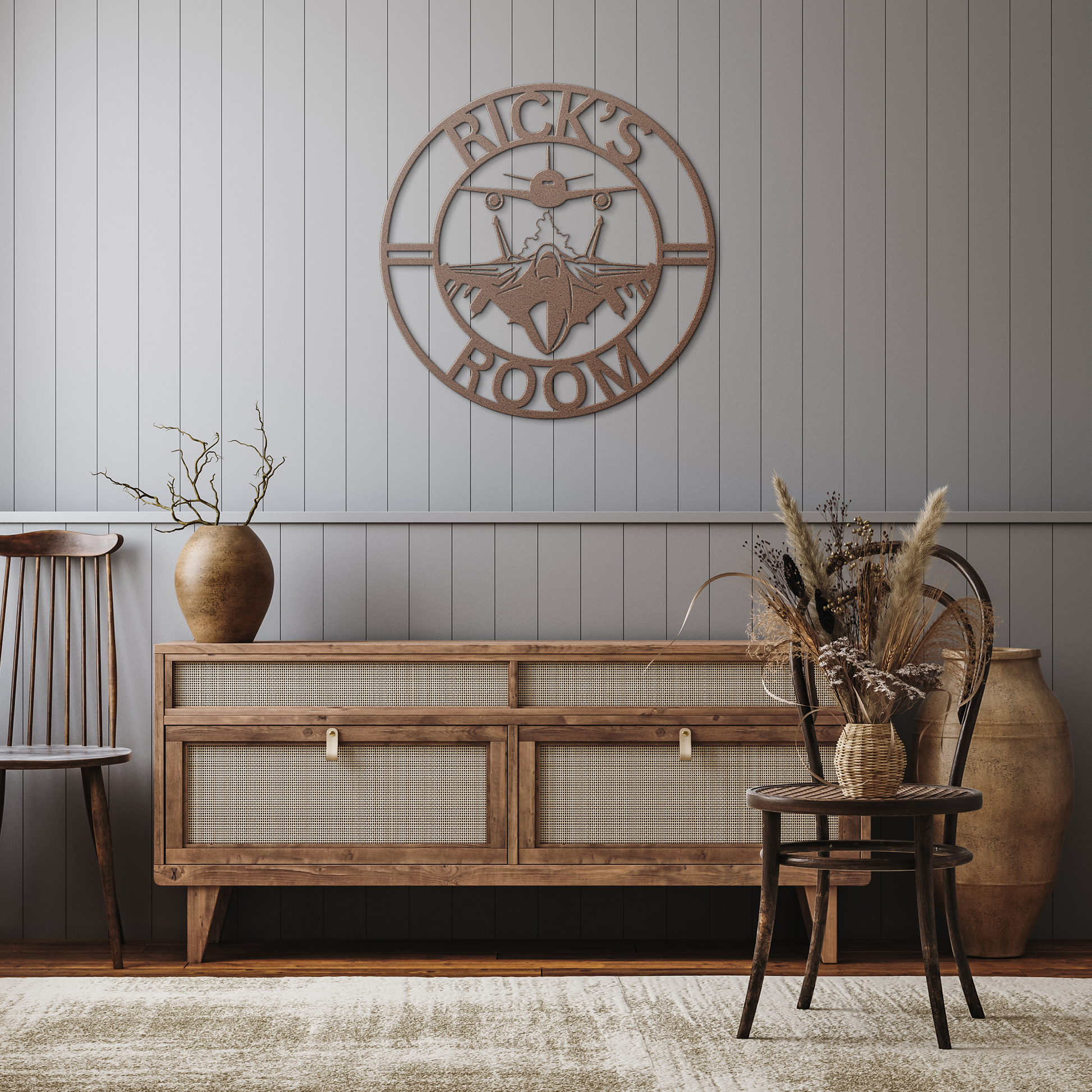Personalized_Fighter_Jets_Name_Sign_Avi_Copper_Rustic_Hallway_Mockup.png
