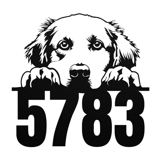 Personalized Golden Retriever House Number Metal Sign, Metal Wall Art Outdoor Golden retriever address sign