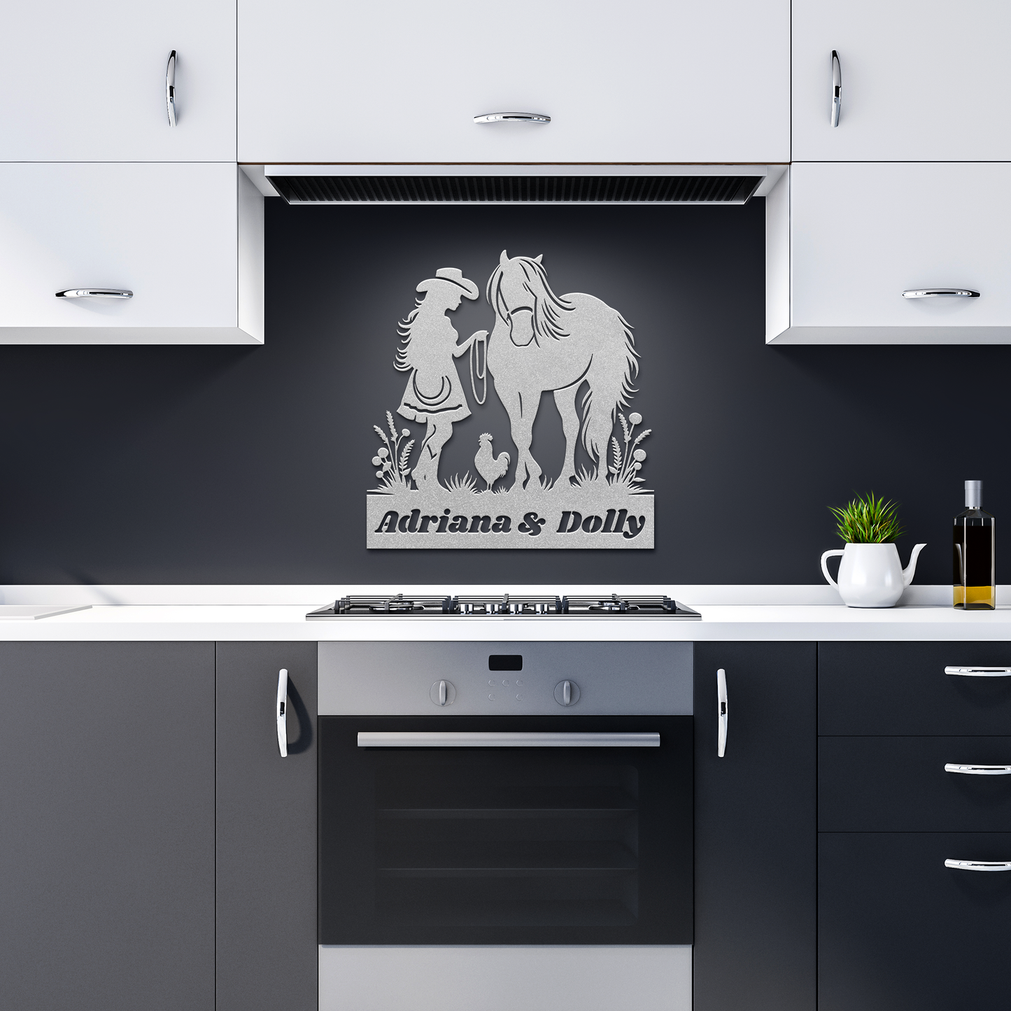 Personalized_Horse_and_Girl_Metal_Sign__Silver_Dark_Kitchen_Mockup.png