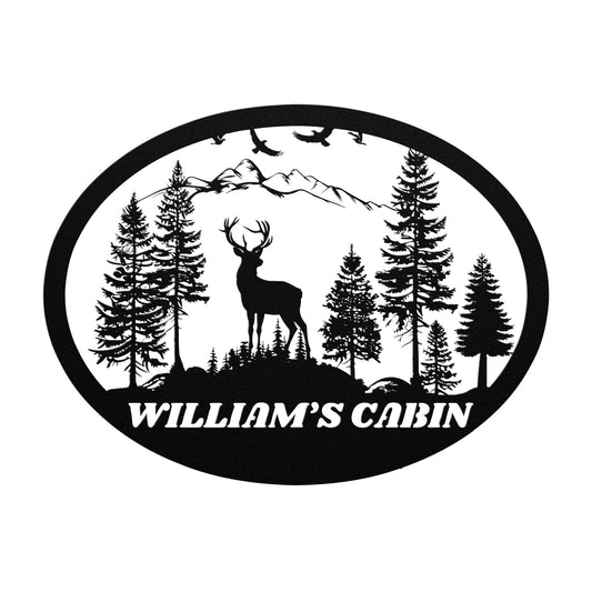 Personalized Metal Monogram Mountain Deer Scene sign. Ranch Cabin Sign, Family Name Sign, Outdoor Name Sign,