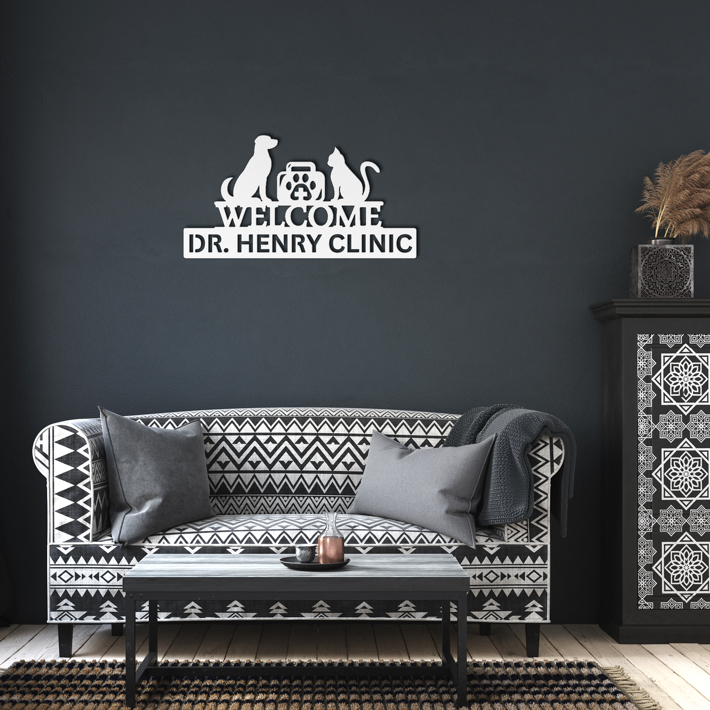 Personalized_Metal_Vet_Sign_Custom_Vete_White_Dark_Living_Room_Mockup.png