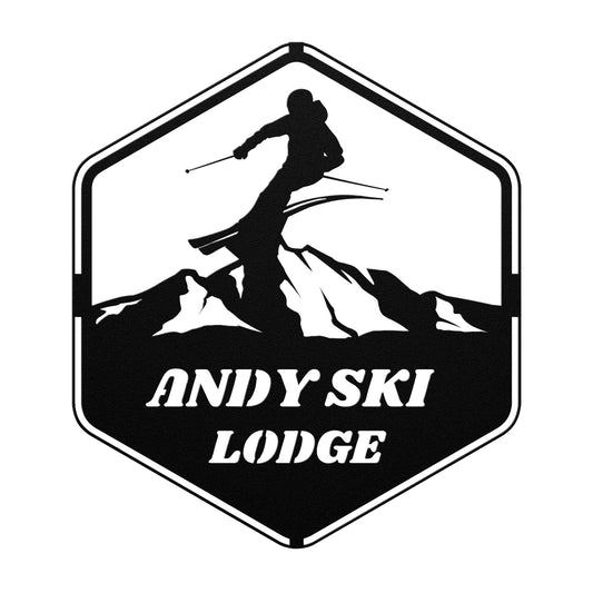 Personalized Ski Mountain Metal Sign, Ski Home Decor, Snow Lover, Skier and Mountain Scene Custom Sign