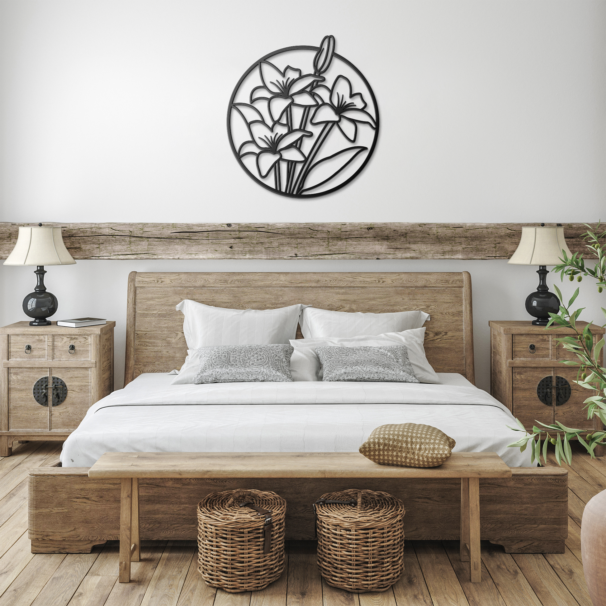 Round_Floral_Metal_Sign_Flower_Theme_Ga_Black_Farmhouse_Bedroom_Mockup.png