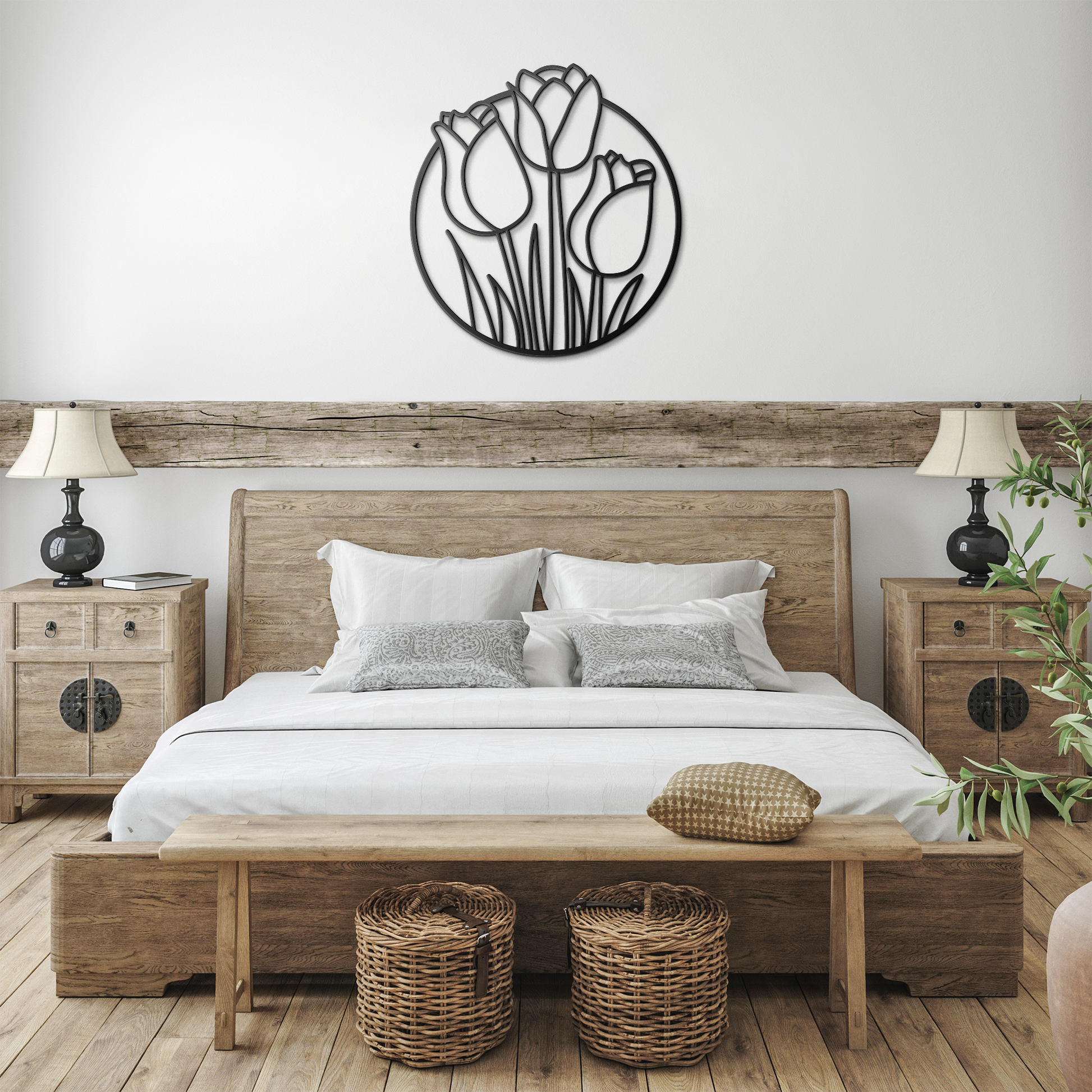 Round_Tulip_Metal_Sign_Flower_Theme_Gar_Black_Farmhouse_Bedroom_Mockup.png