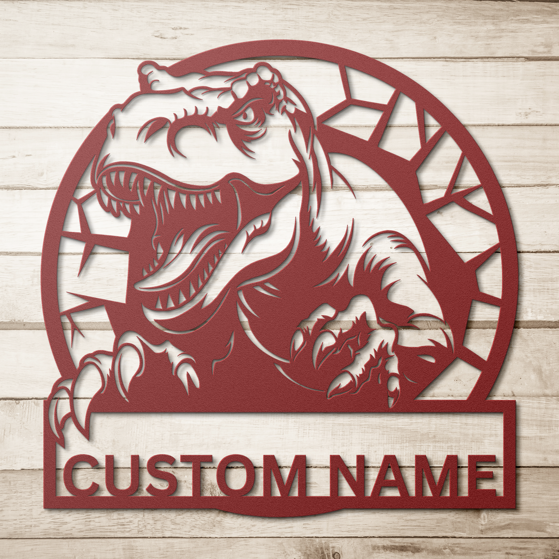 T-Rex_Dinasaur_Personalized_Name_Sign_C_Red_Simple_Wood_BKGD_Mockup.png