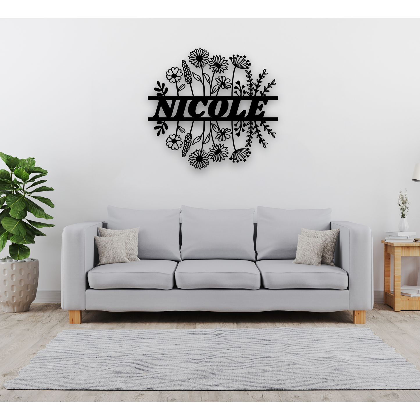 Custom Floral Wall Art, Personalized Floral Family Sign, Living Room and Kitchen Decoration