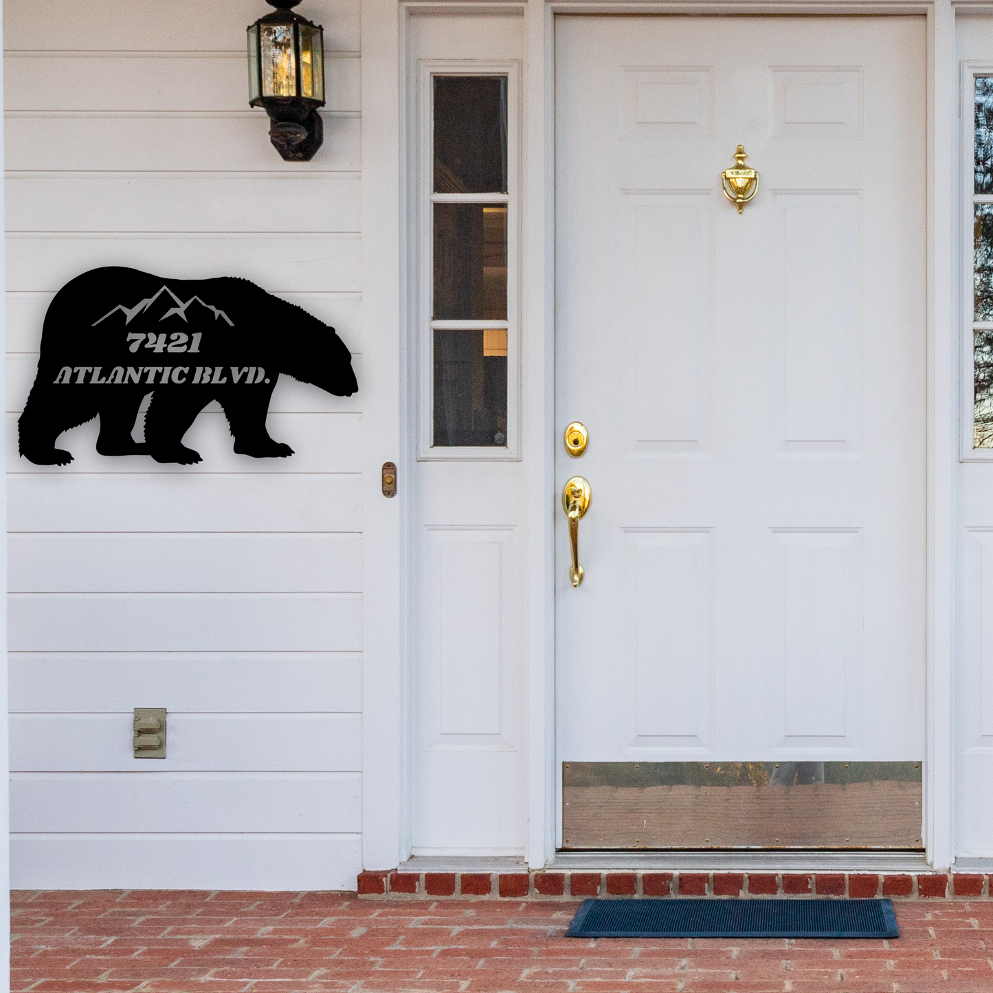 Bear Address House Sign, Custom Address Door Hanger, Personal Address Sign