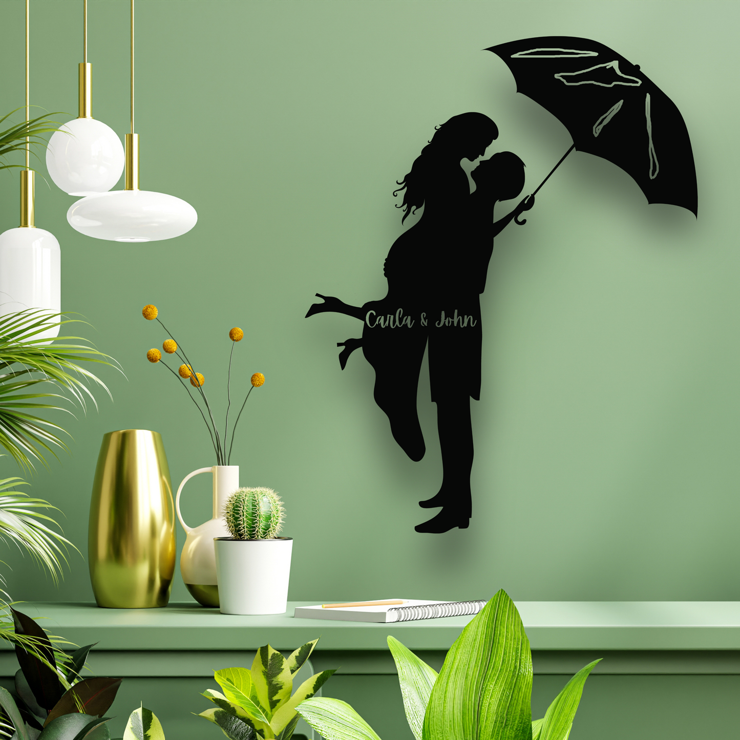 Personalized Couple Under Umbrella Metal Wall Art, Romantic Couples Sign, valentine Sign, Anniversary Gift