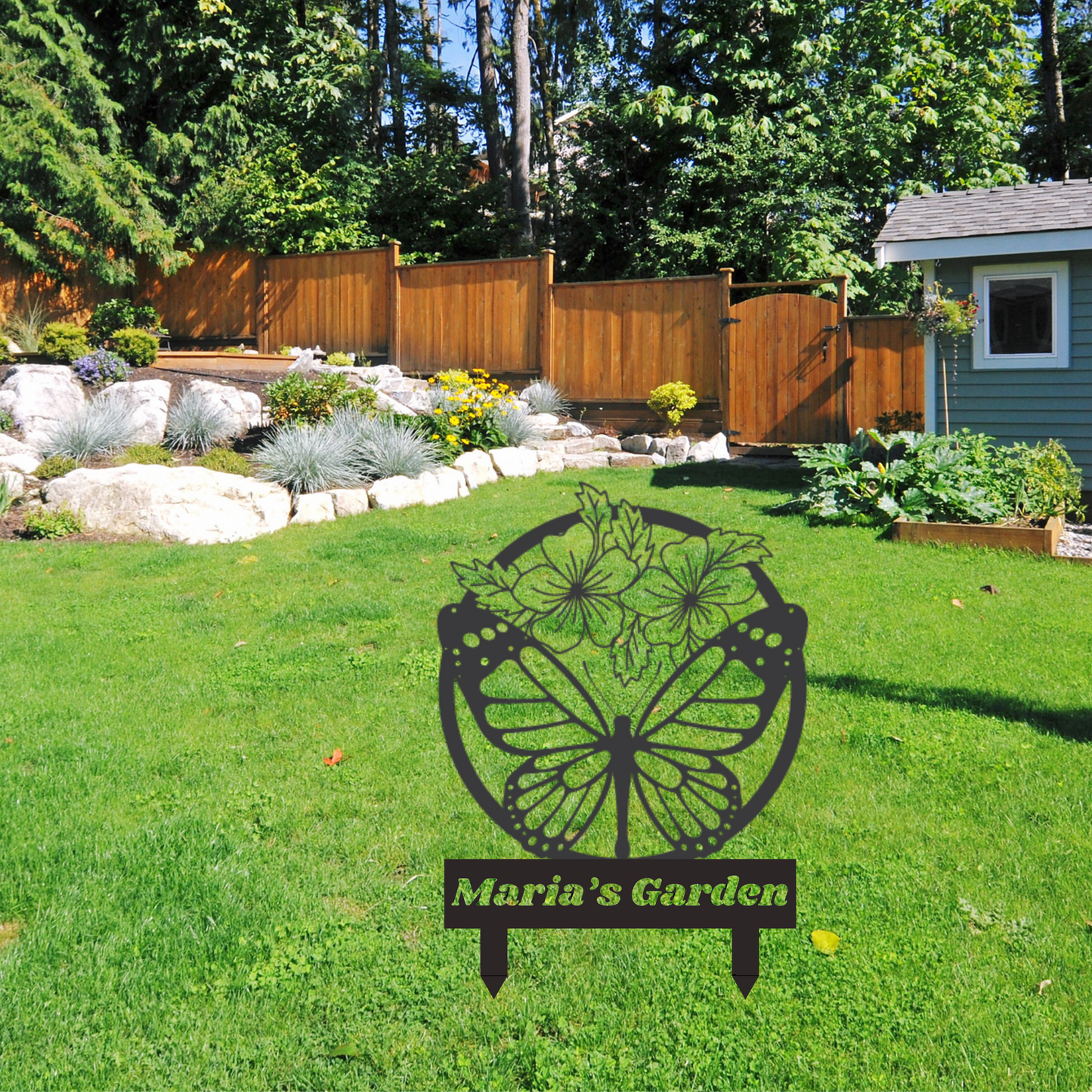 Custom Metal Garden Sign, Personalized Butterfly Garden Sign, Garden Flower Sign, Garden Decor, Yard Art