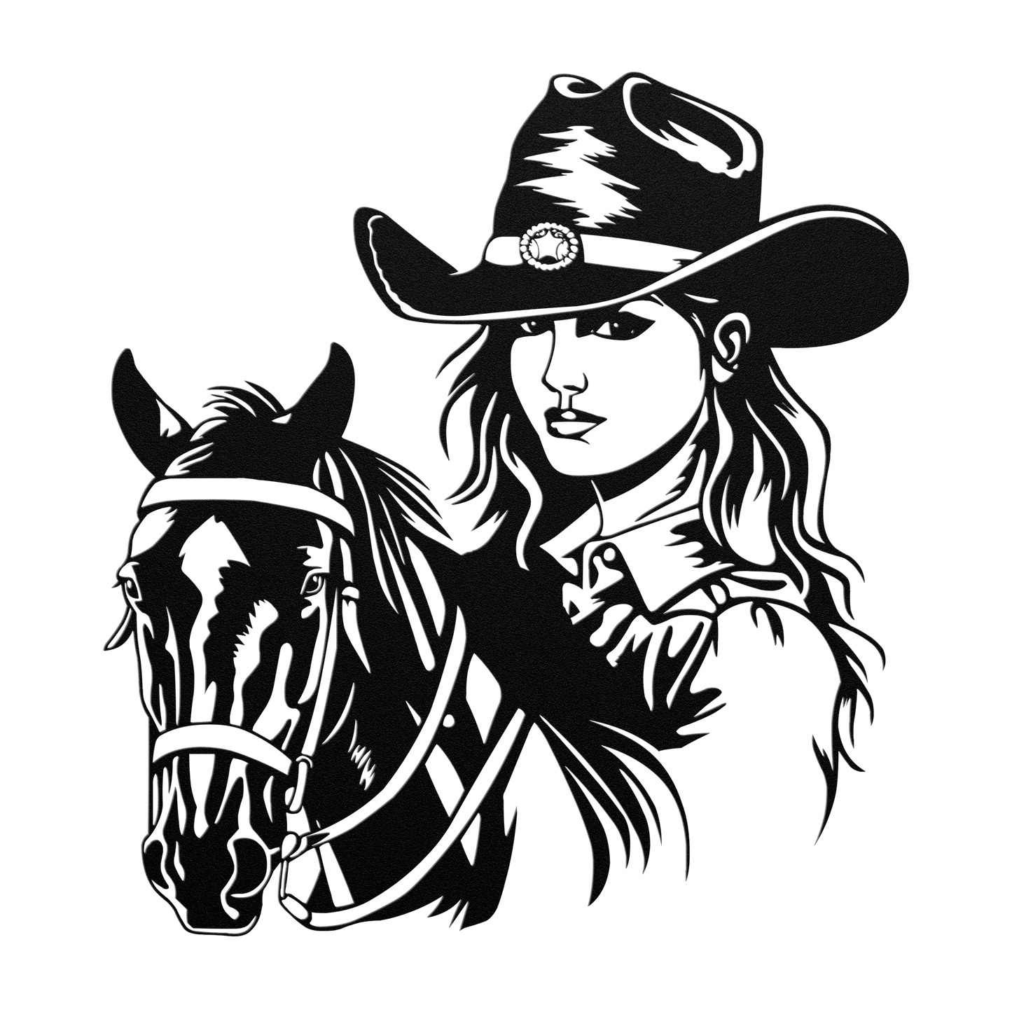 Western_Cowboy_Girl_Horse_Metal_Sign_Black_Transparent_Mockup.png