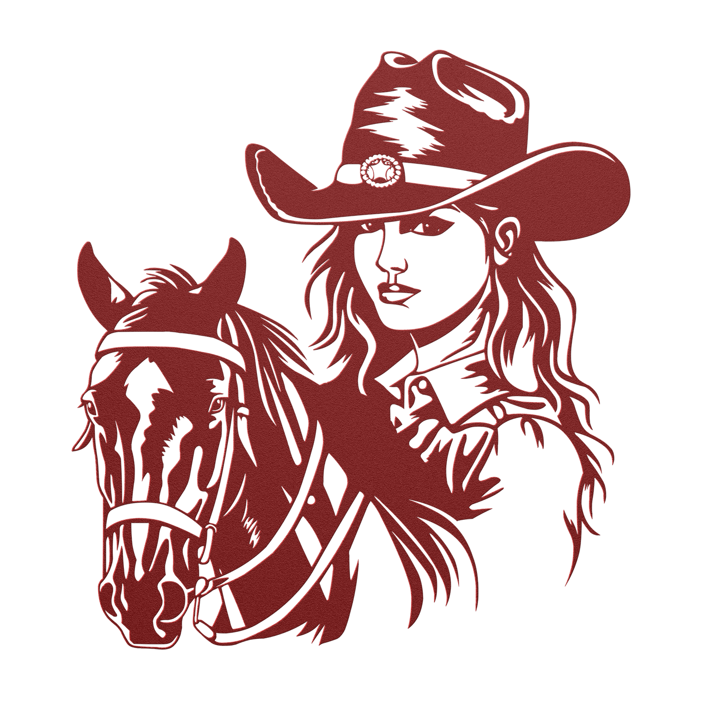 Western_Cowboy_Girl_Horse_Metal_Sign_Red_Transparent_Mockup.png