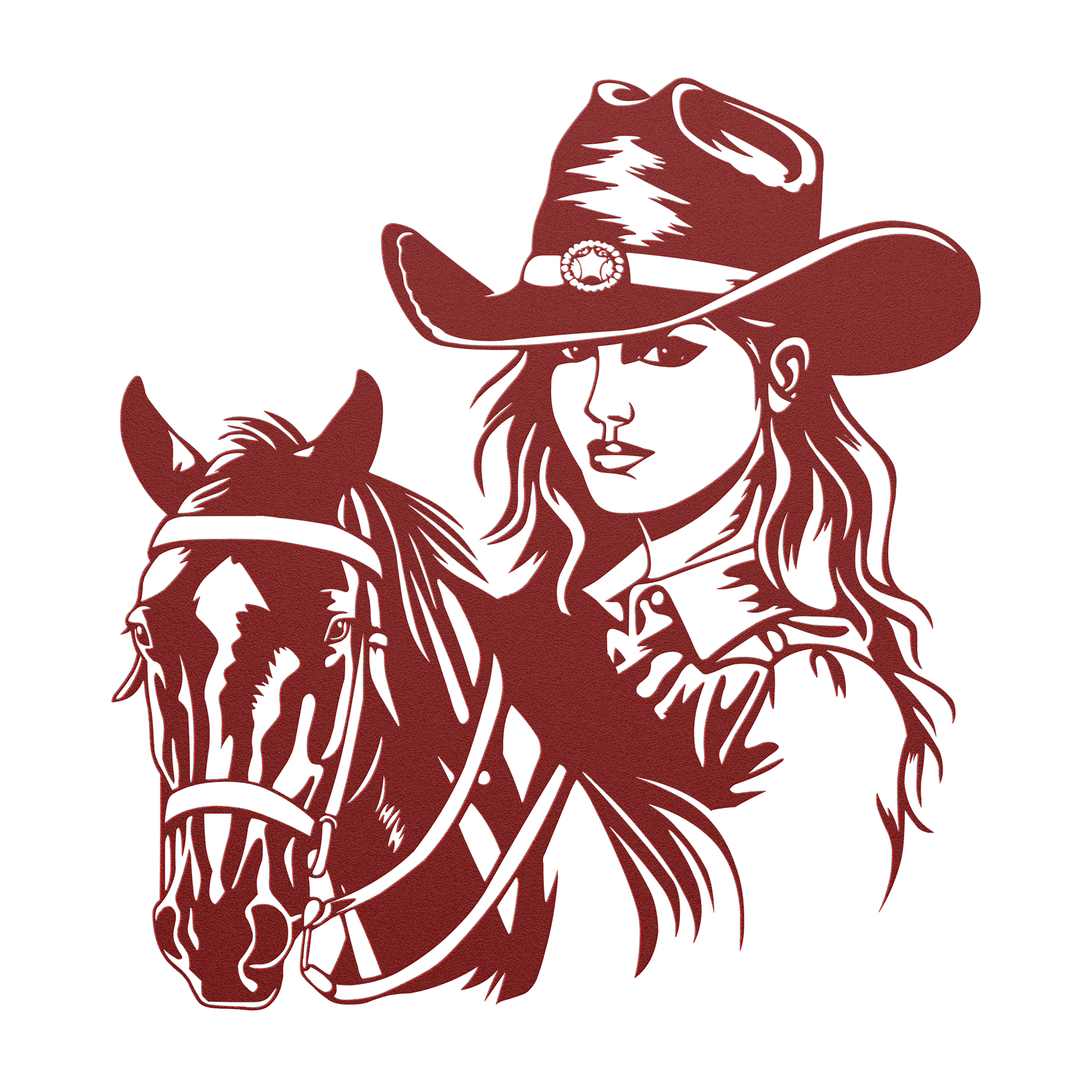 Western_Cowboy_Girl_Horse_Metal_Sign_Red_Transparent_Mockup.png