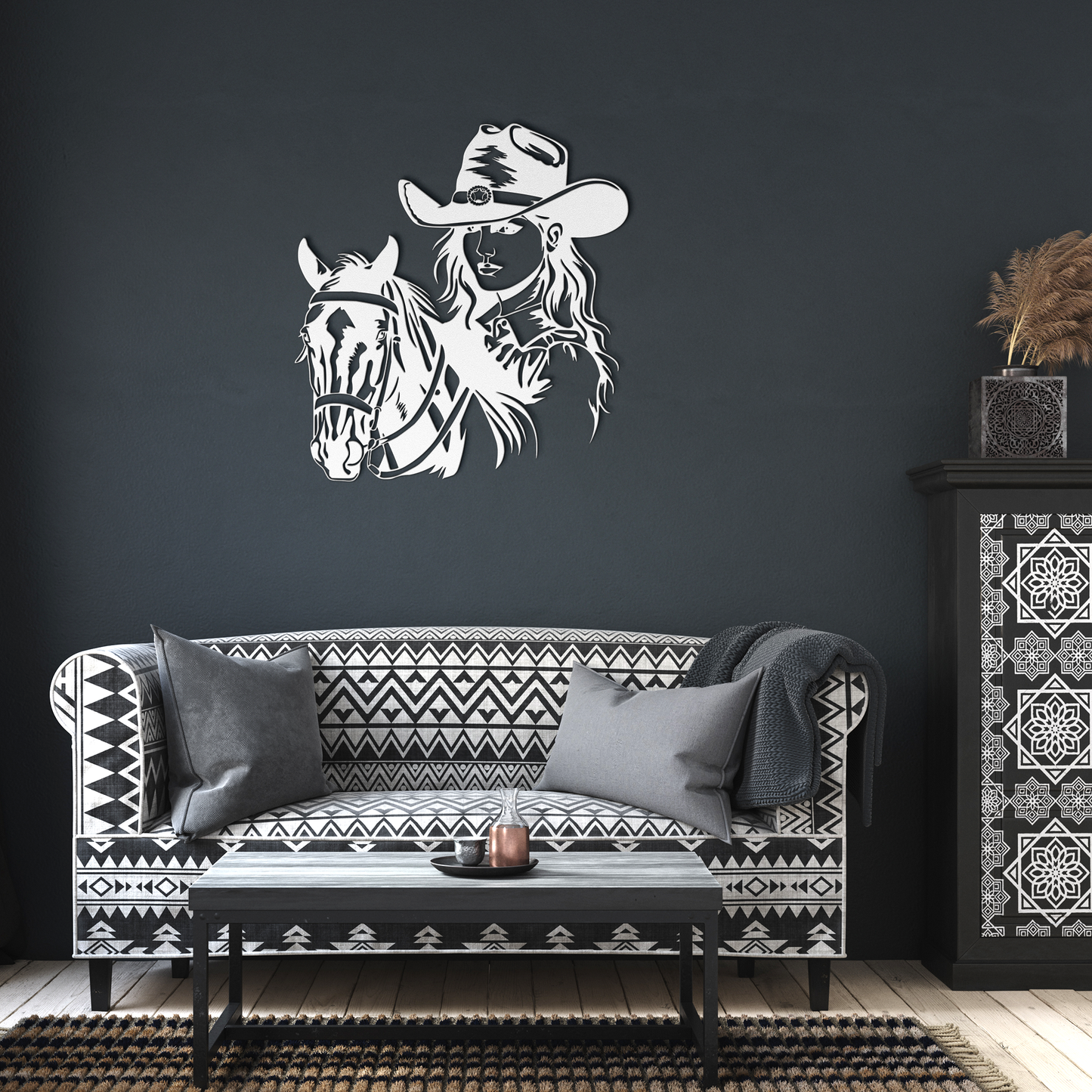 Western_Cowboy_Girl_Horse_Metal_Sign_White_Dark_Living_Room_Mockup.png