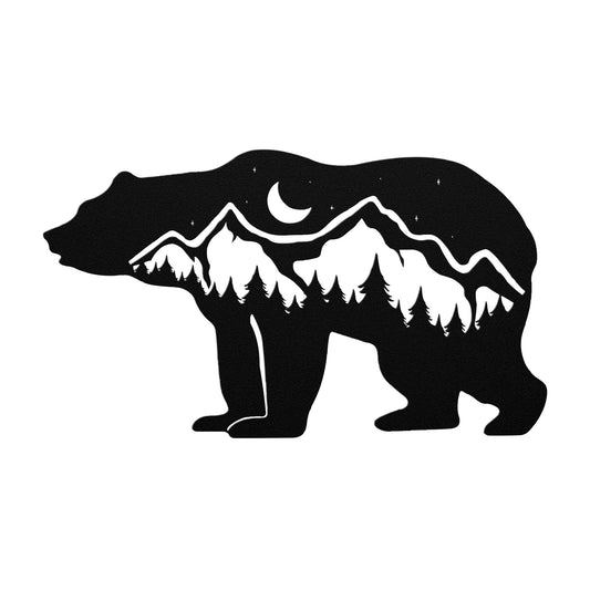 Wilderness Bear Cabin Sign, Front Door Sign, Forest Bear Scene Metal Wall Art, Bear Mountain Wall Decor